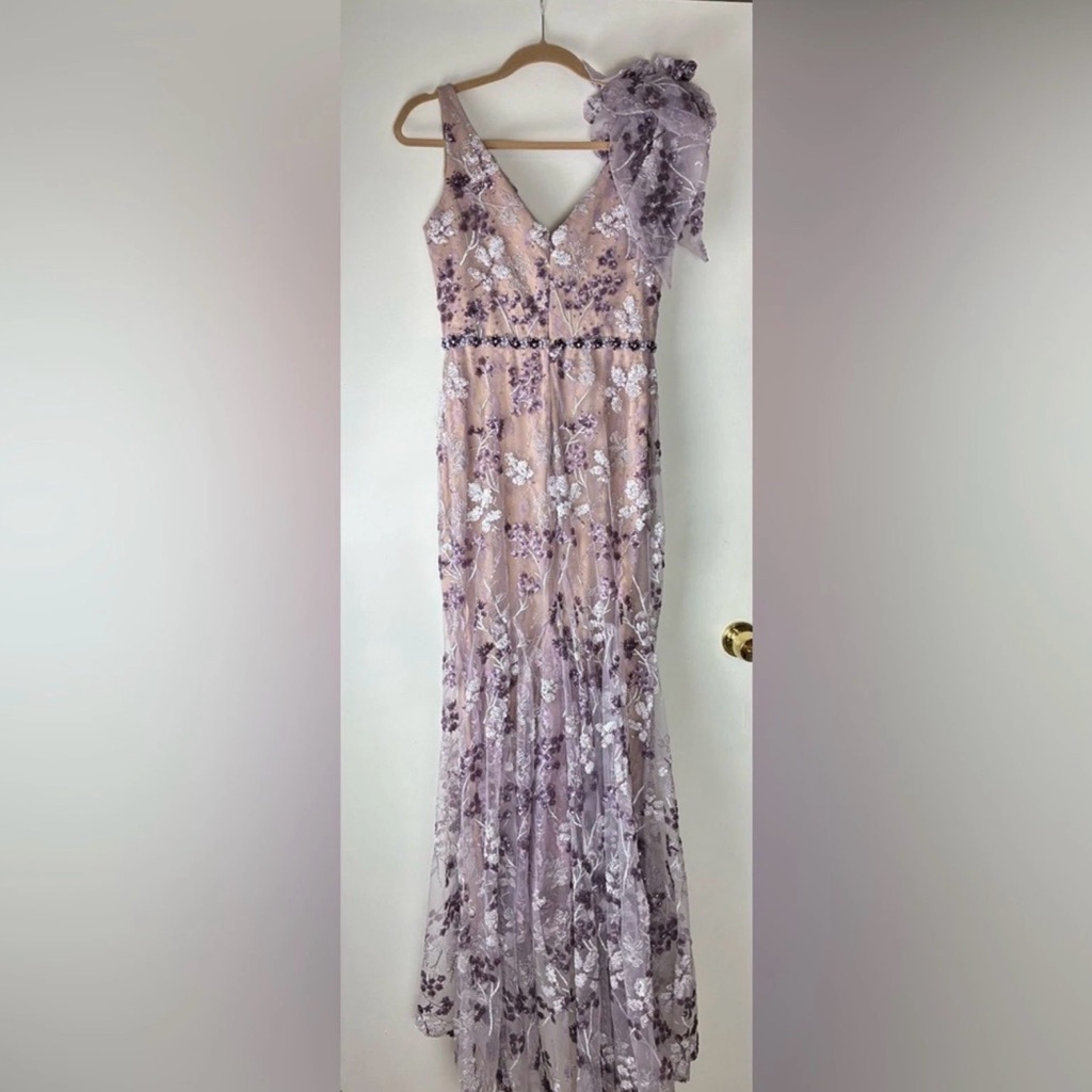 Mac Duggal Lavender Floral Lace Evening Gown Style 79301